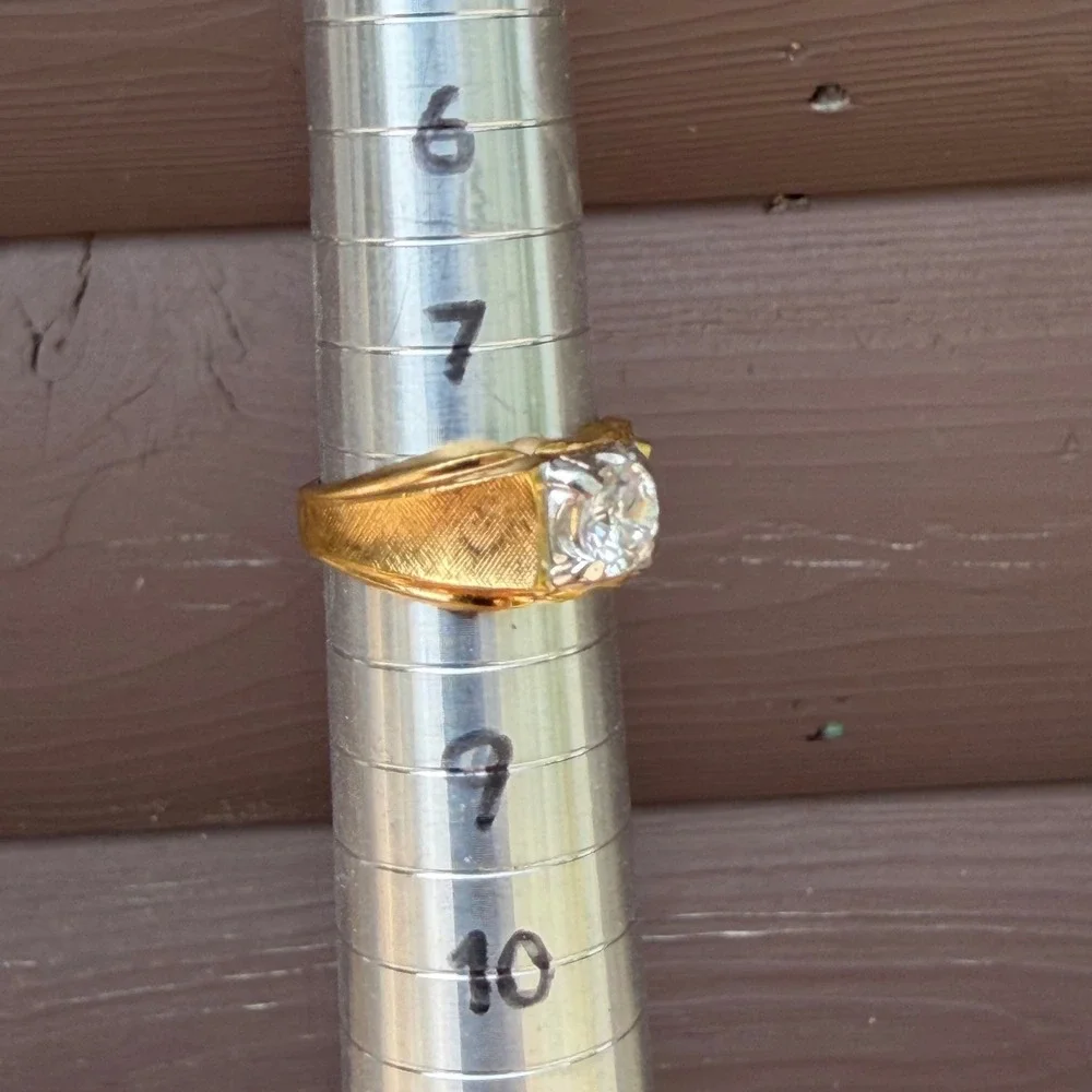 LIND 18K HGE Ring Mens Size 8.5 Gold Two Tone Cubic Zirconia Statement Band